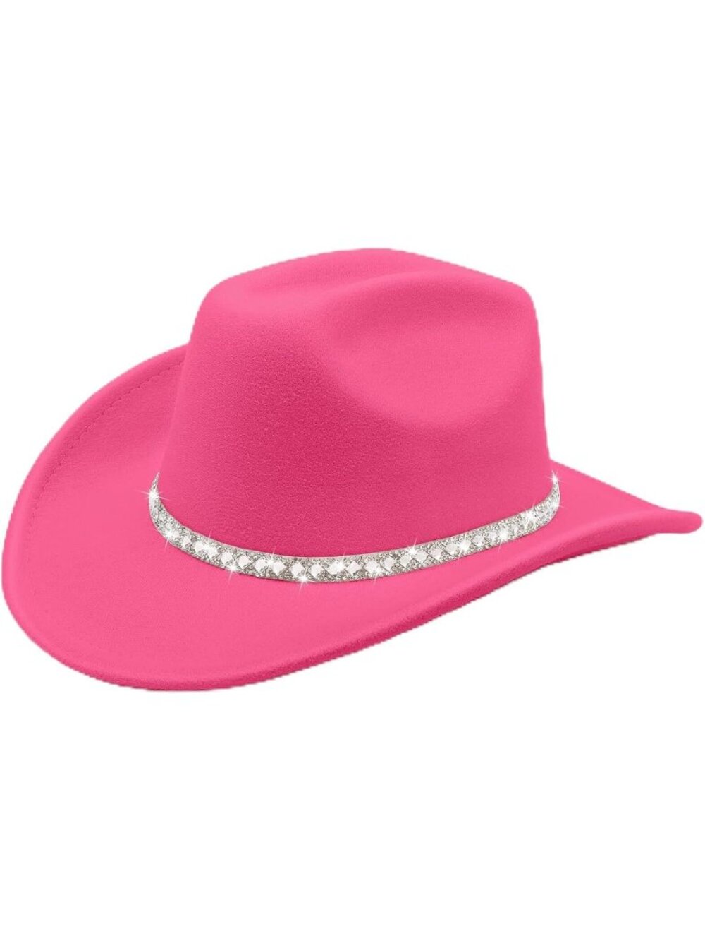 Unisex Fuchsia Glitter Rhinestone Brim Felt Fedora Cowboy Cowgirl Western Hat